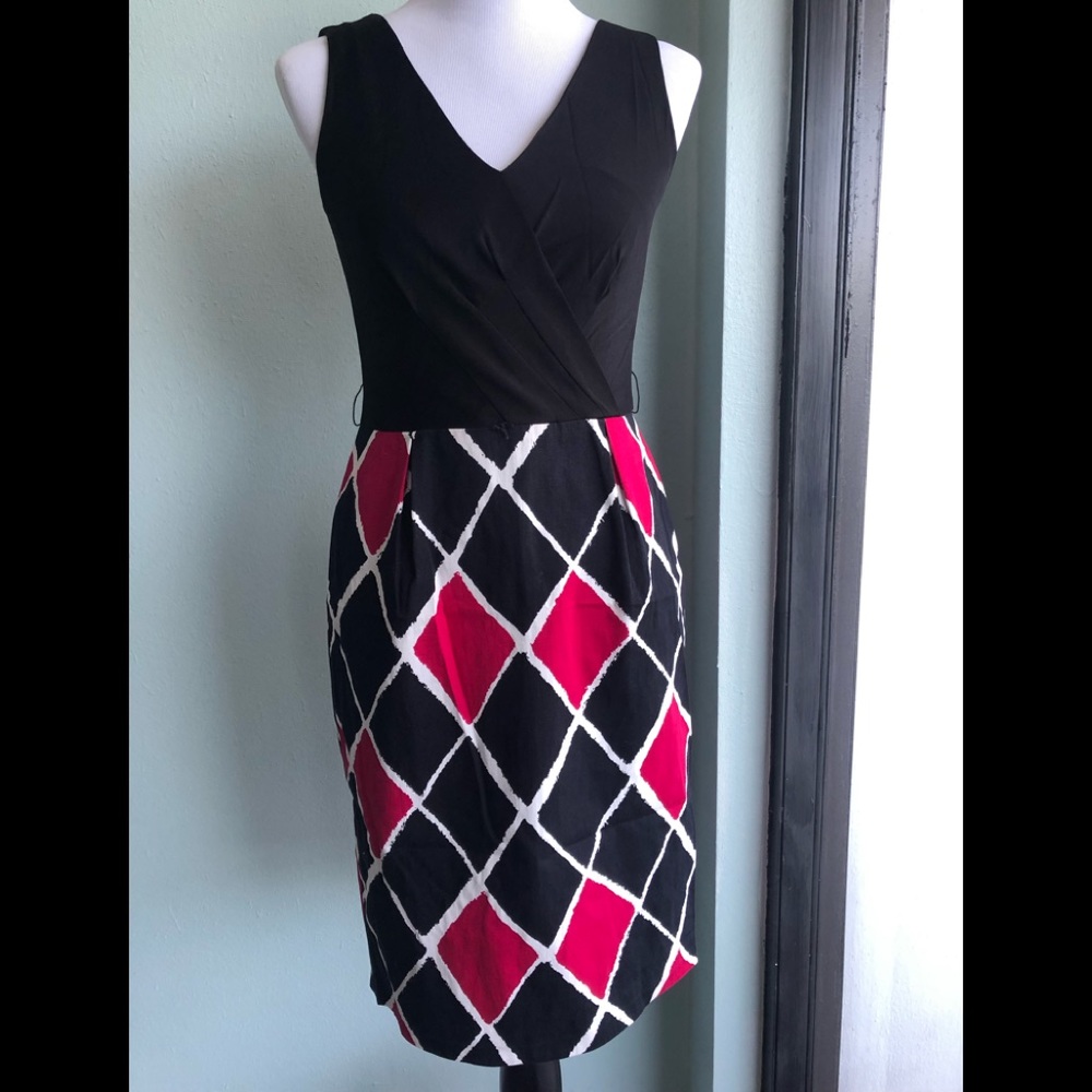 David Meister sleeveless color block cocktail dress